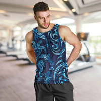 New Zealand Connecting with Seas Men Tank Top Maori Tribal and Sea Animals Tattoo - Sea Texture Glass Style