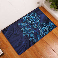 New Zealand Connecting with Seas Rubber Doormat Maori Tribal and Sea Animals Tattoo - Sea Texture Glass Style