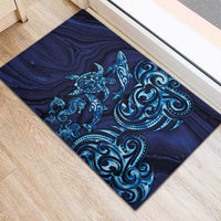 New Zealand Connecting with Seas Rubber Doormat Maori Tribal and Sea Animals Tattoo - Sea Texture Glass Style
