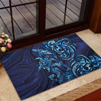 New Zealand Connecting with Seas Rubber Doormat Maori Tribal and Sea Animals Tattoo - Sea Texture Glass Style
