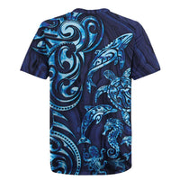 New Zealand Connecting with Seas Rugby Jersey Maori Tribal and Sea Animals Tattoo - Sea Texture Glass Style