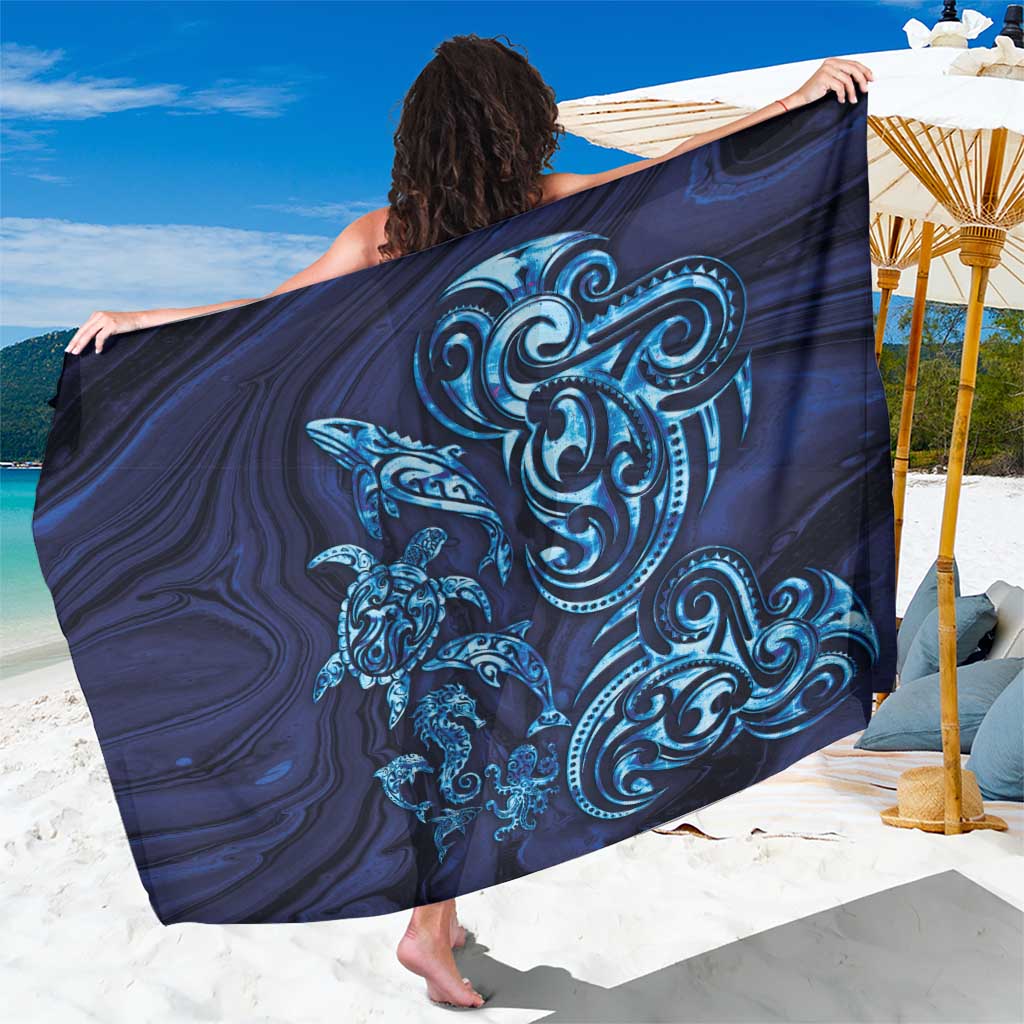 New Zealand Connecting with Seas Sarong Maori Tribal and Sea Animals Tattoo - Sea Texture Glass Style