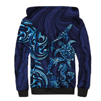 New Zealand Connecting with Seas Sherpa Hoodie Maori Tribal and Sea Animals Tattoo - Sea Texture Glass Style