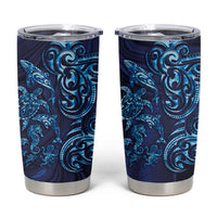 New Zealand Connecting with Seas Tumbler Cup Maori Tribal and Sea Animals Tattoo - Sea Texture Glass Style