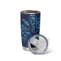 New Zealand Connecting with Seas Tumbler Cup Maori Tribal and Sea Animals Tattoo - Sea Texture Glass Style
