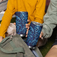 New Zealand Connecting with Seas Tumbler Cup Maori Tribal and Sea Animals Tattoo - Sea Texture Glass Style