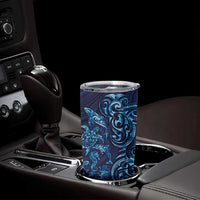 New Zealand Connecting with Seas Tumbler Cup Maori Tribal and Sea Animals Tattoo - Sea Texture Glass Style