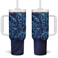 New Zealand Connecting with Seas Tumbler With Handle Maori Tribal and Sea Animals Tattoo - Sea Texture Glass Style