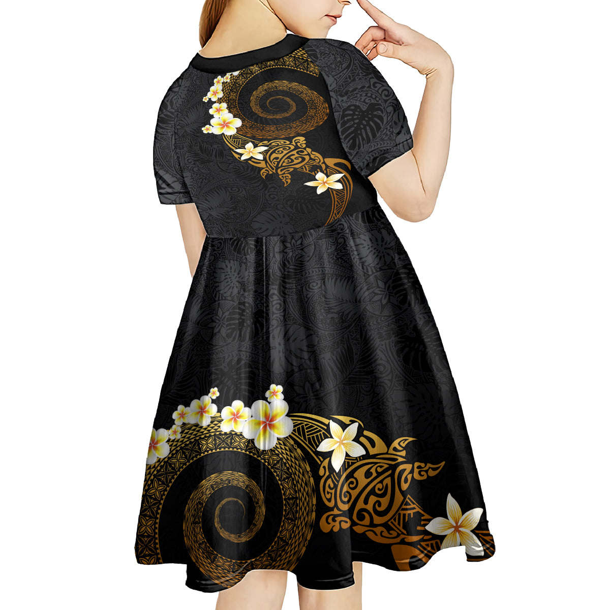 Polynesian Spiral Tribal Tattoo Kid Short Sleeve Dress Golden Color LT03 - Polynesian Pride