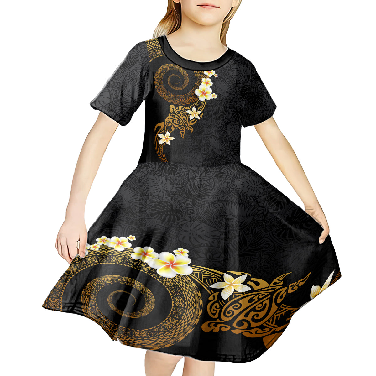 Polynesian Spiral Tribal Tattoo Kid Short Sleeve Dress Golden Color LT03 - Polynesian Pride