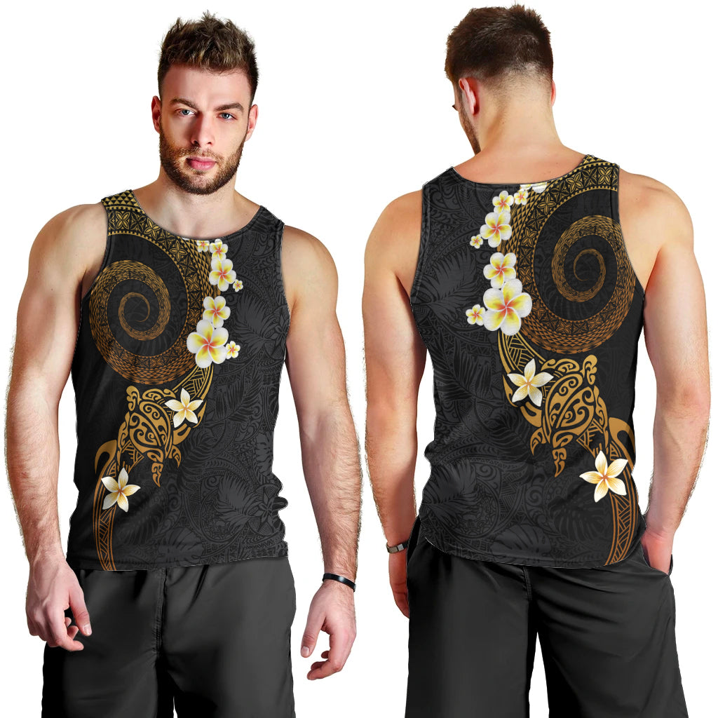 Polynesian Spiral Tribal Tattoo Men Tank Top Golden Color