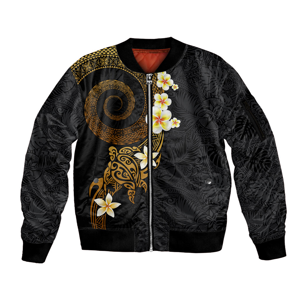 Polynesian Spiral Tribal Tattoo Sleeve Zip Bomber Jacket Golden Color
