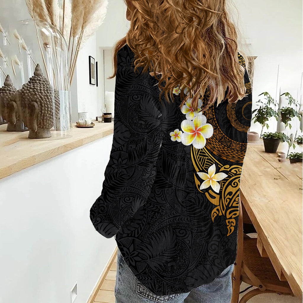 Polynesian Spiral Tribal Tattoo Women Casual Shirt Golden Color