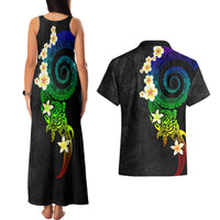 Polynesian Spiral Tribal Tattoo Couples Matching Tank Maxi Dress and Hawaiian Shirt Fanciful Color