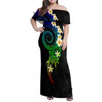 Polynesian Spiral Tribal Tattoo Family Matching Off Shoulder Maxi Dress and Hawaiian Shirt Fanciful Color