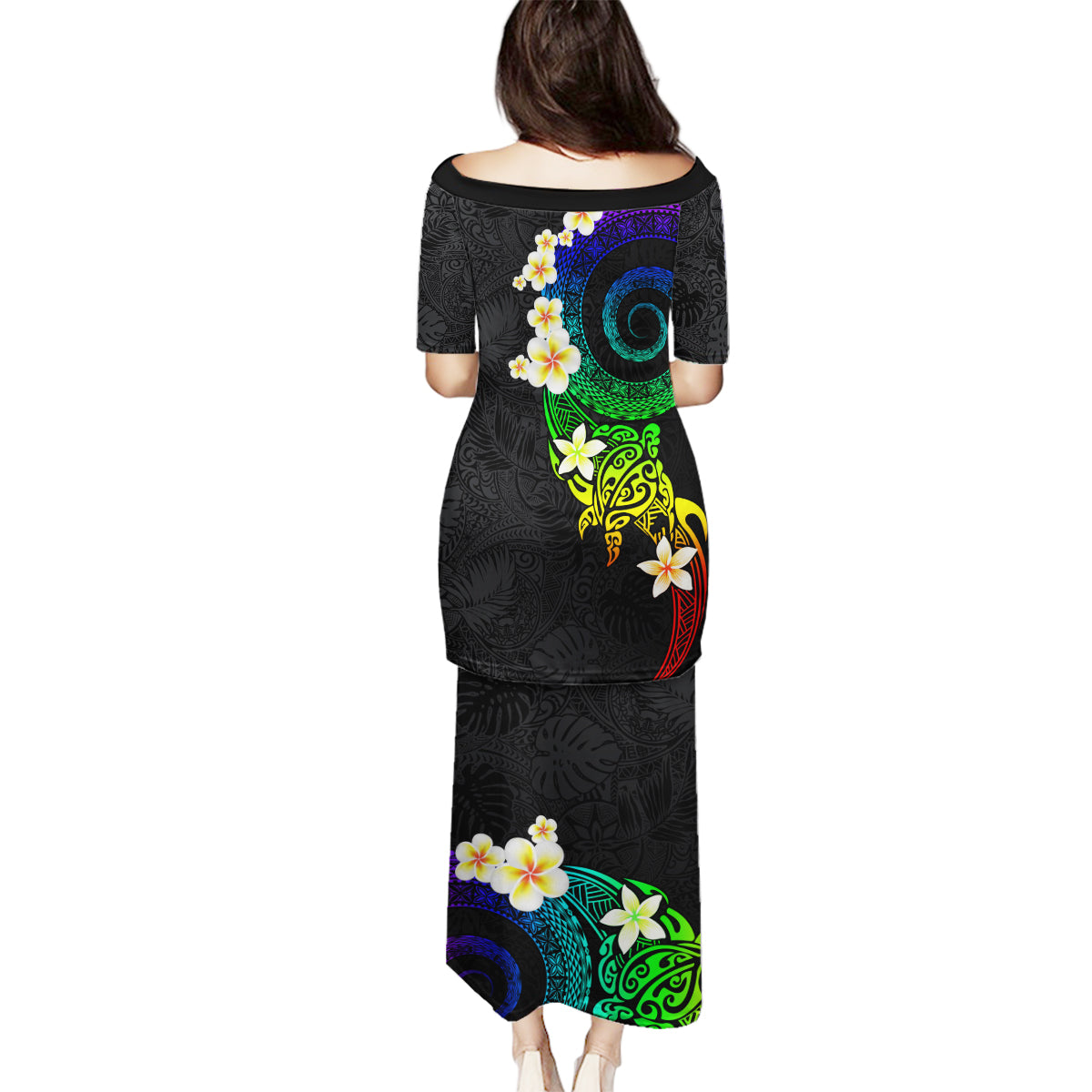 Polynesian Spiral Tribal Tattoo Family Matching Puletasi and Hawaiian Shirt Fanciful Color