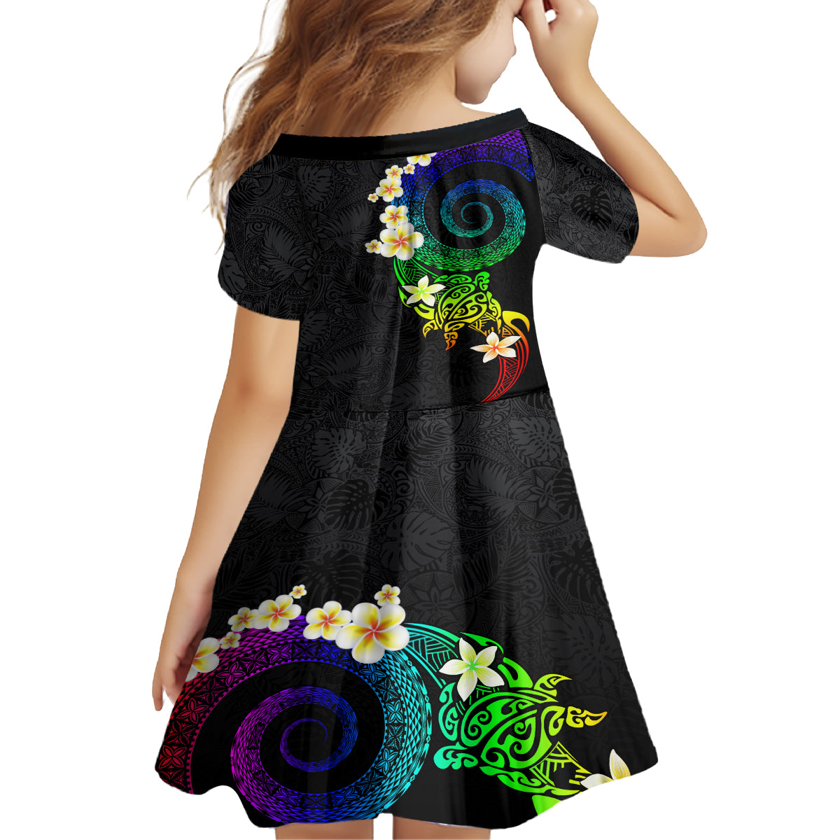 Polynesian Spiral Tribal Tattoo Kid Short Sleeve Dress Fanciful Color LT03 - Polynesian Pride