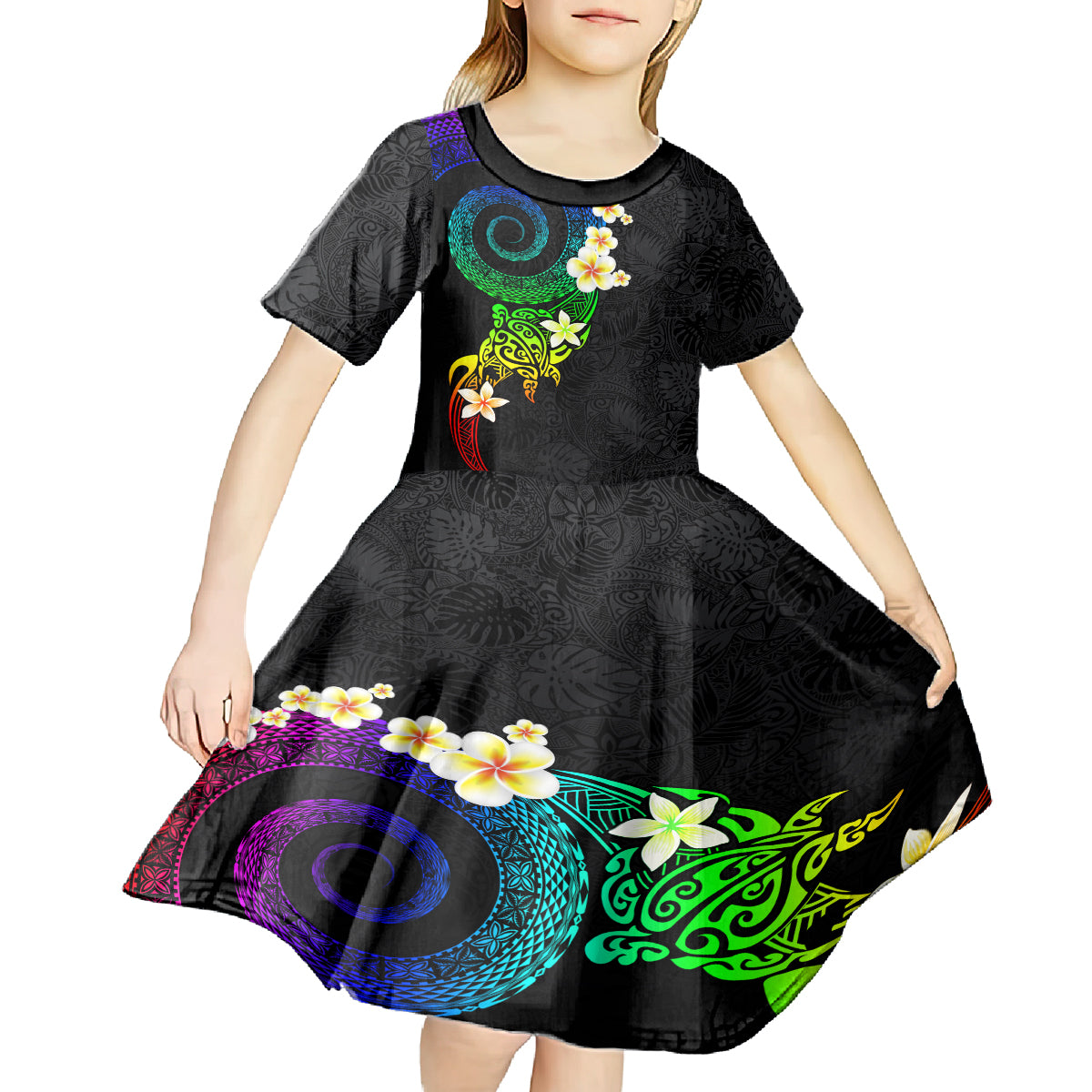 Polynesian Spiral Tribal Tattoo Kid Short Sleeve Dress Fanciful Color LT03 - Polynesian Pride