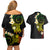 Polynesian Spiral Tribal Tattoo Couples Matching Off Shoulder Short Dress and Hawaiian Shirt Reggae Color