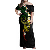 Polynesian Spiral Tribal Tattoo Family Matching Off Shoulder Maxi Dress and Hawaiian Shirt Reggae Color
