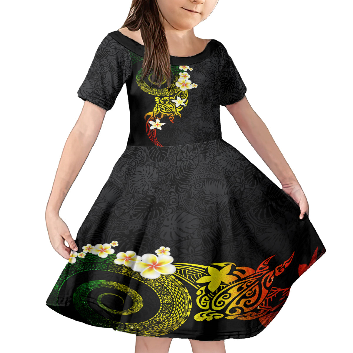 Polynesian Spiral Tribal Tattoo Kid Short Sleeve Dress Reggae Color LT03 KID Reggae - Polynesian Pride