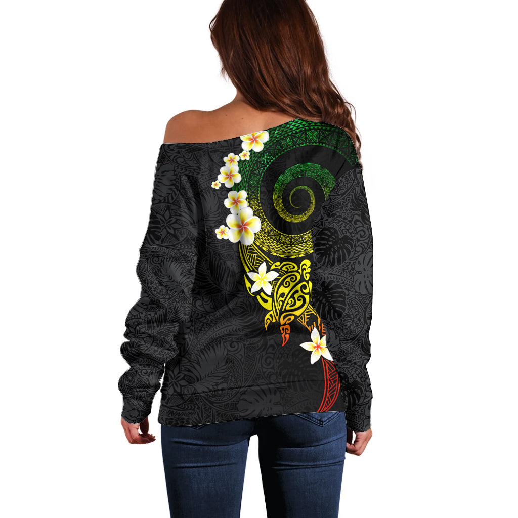 Polynesian Spiral Tribal Tattoo Off Shoulder Sweater Reggae Color LT03 - Polynesian Pride