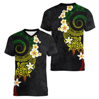 Polynesian Spiral Tribal Tattoo Women V Neck T Shirt Reggae Color