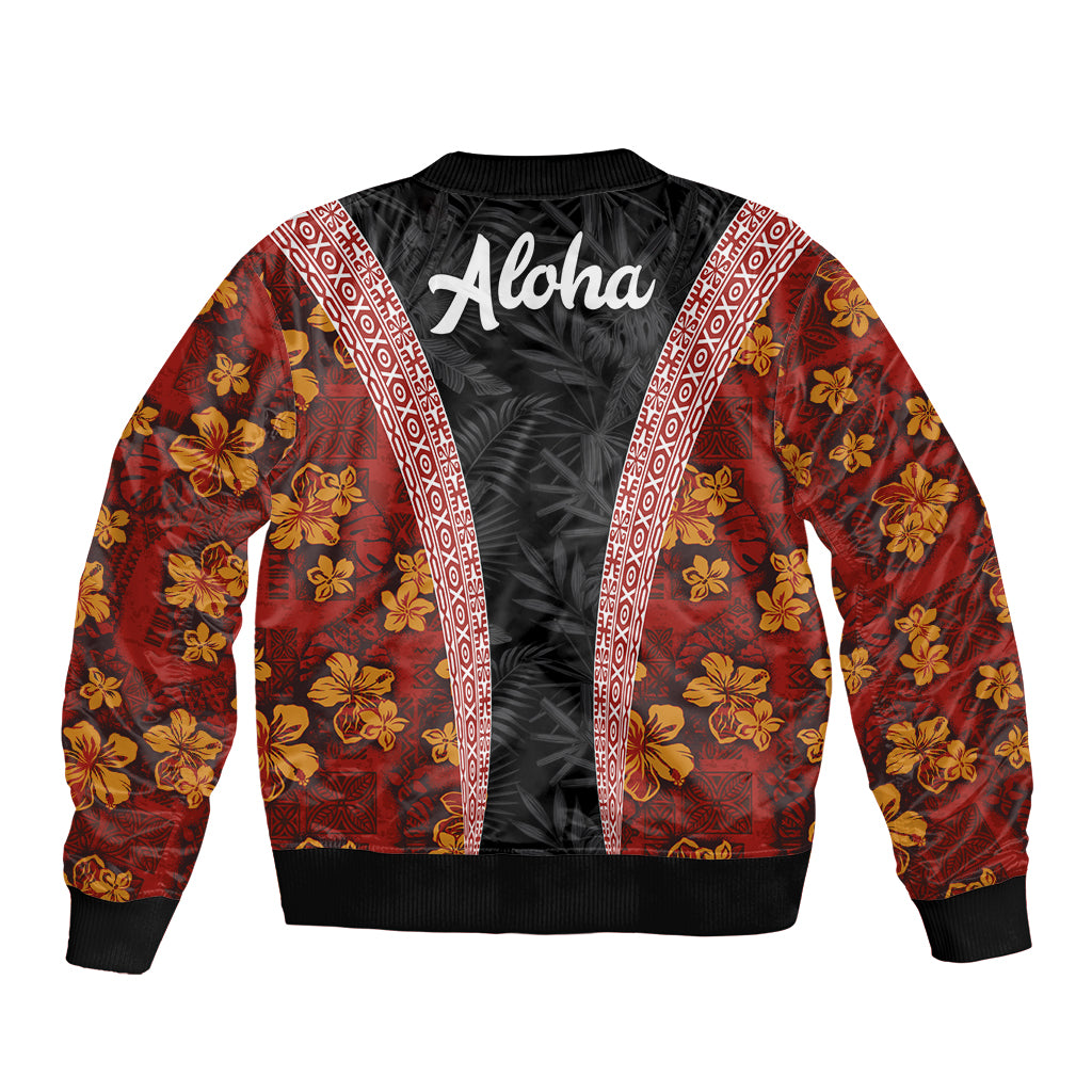 Hawaii Lei and Hibiscus Flowers Tribal Bomber Jacket Patchwork Abstract Vintage