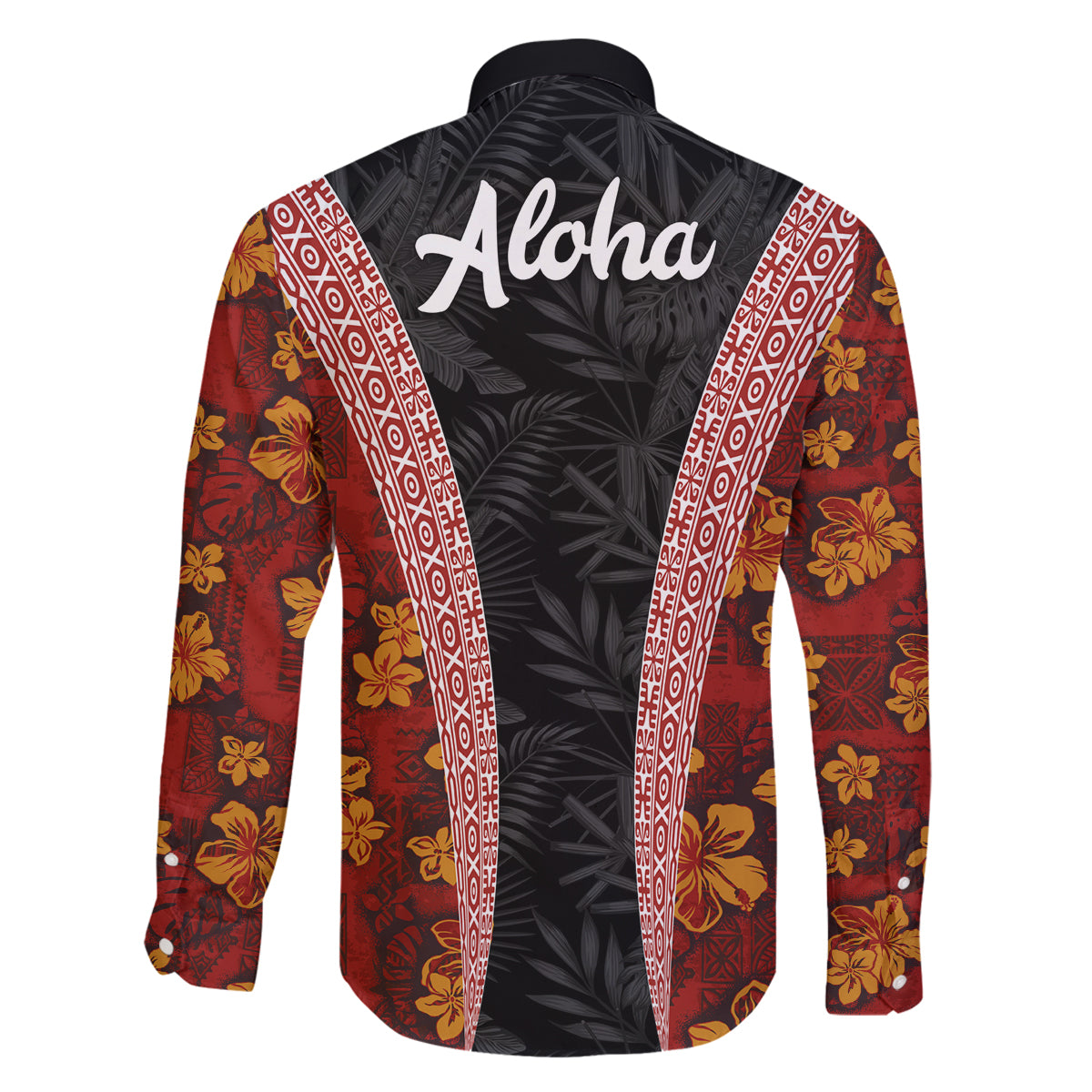 Hawaii Lei and Hibiscus Flowers Tribal Family Matching Puletasi and Hawaiian Shirt Patchwork Abstract Vintage