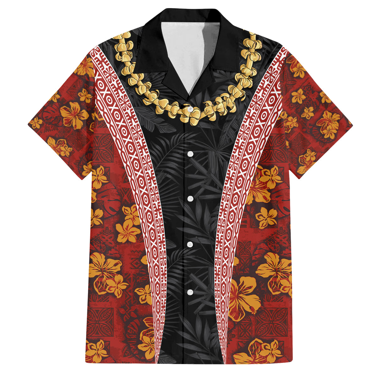 Hawaii Lei and Hibiscus Flowers Tribal Family Matching Summer Maxi Dress and Hawaiian Shirt Patchwork Abstract Vintage