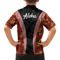 Hawaii Lei and Hibiscus Flowers Tribal Kid Hawaiian Shirt Patchwork Abstract Vintage