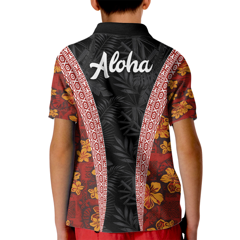 Hawaii Lei and Hibiscus Flowers Tribal Kid Polo Shirt Patchwork Abstract Vintage