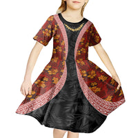 Hawaii Lei and Hibiscus Flowers Tribal Kid Short Sleeve Dress Patchwork Abstract Vintage