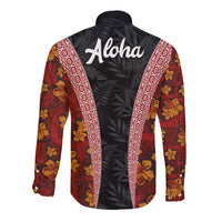 Hawaii Lei and Hibiscus Flowers Tribal Long Sleeve Button Shirt Patchwork Abstract Vintage LT03 - Polynesian Pride