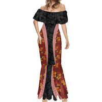 Hawaii Lei and Hibiscus Flowers Tribal Mermaid Dress Patchwork Abstract Vintage