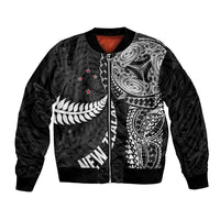 Aotearoa Volleyball Custom Bomber Jacket Silver Ferns and Maori Tribal Black LT03 Unisex Black - Polynesian Pride