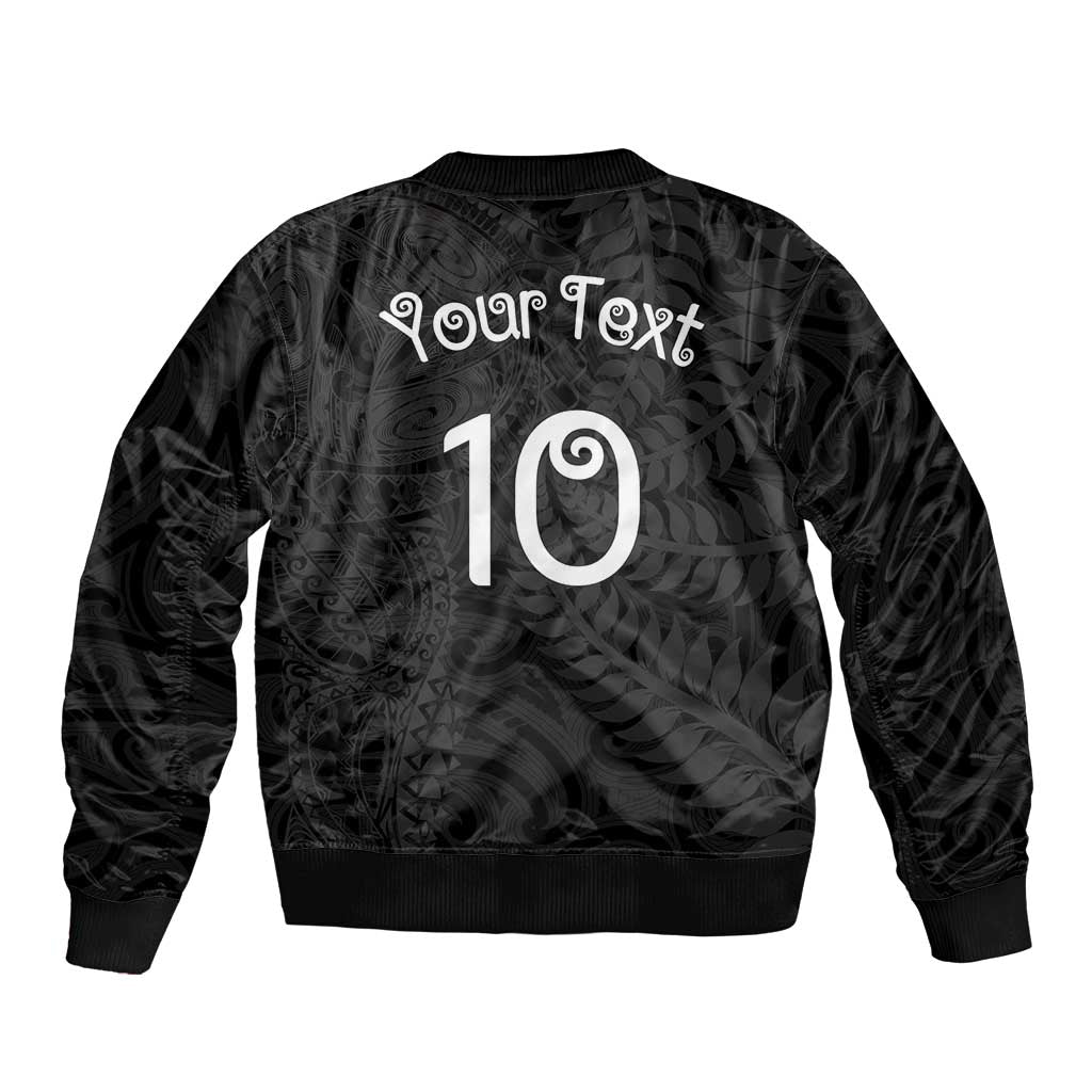 Aotearoa Volleyball Custom Bomber Jacket Silver Ferns and Maori Tribal Black LT03 - Polynesian Pride