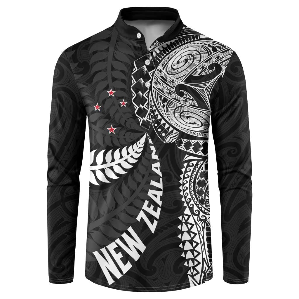 Aotearoa Volleyball Custom Button Sweatshirt Silver Ferns and Maori Tribal Black
