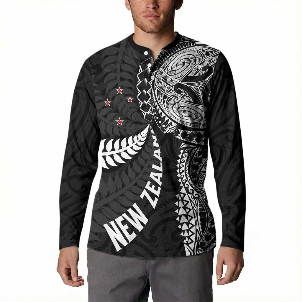 Aotearoa Volleyball Custom Button Sweatshirt Silver Ferns and Maori Tribal Black