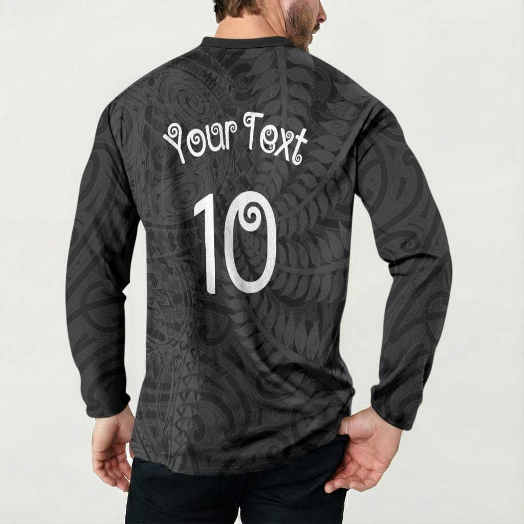 Aotearoa Volleyball Custom Button Sweatshirt Silver Ferns and Maori Tribal Black