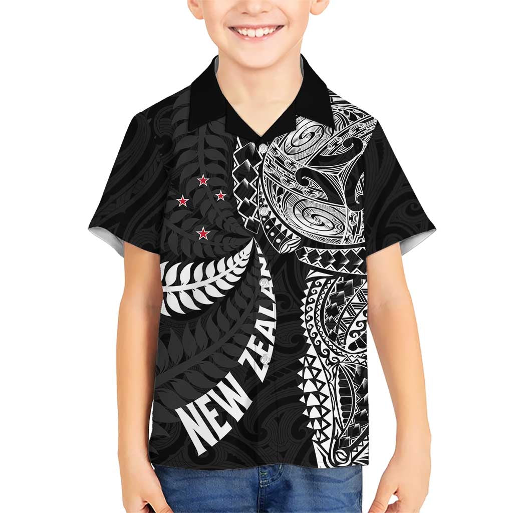Aotearoa Volleyball Custom Hawaiian Shirt Silver Ferns and Maori Tribal Black
