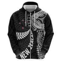 Aotearoa Volleyball Custom Hoodie Silver Ferns and Maori Tribal Black