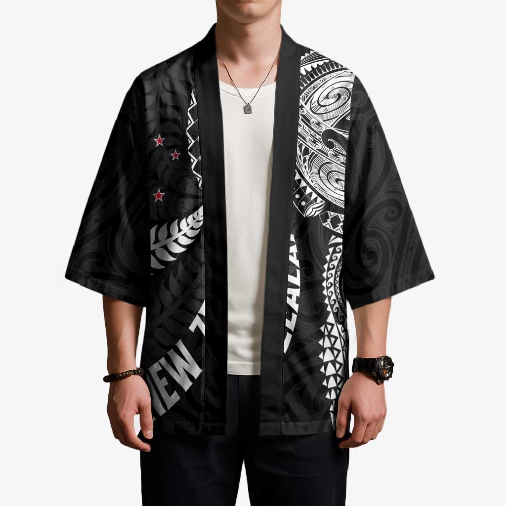 Aotearoa Volleyball Custom Kimono Silver Ferns and Maori Tribal Black