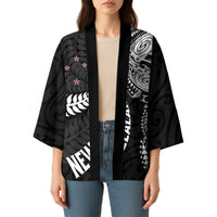 Aotearoa Volleyball Custom Kimono Silver Ferns and Maori Tribal Black