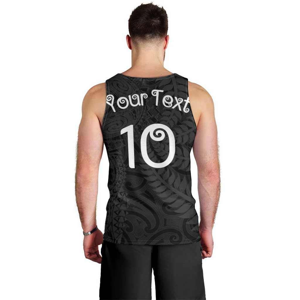 Aotearoa Volleyball Custom Men Tank Top Silver Ferns and Maori Tribal Black