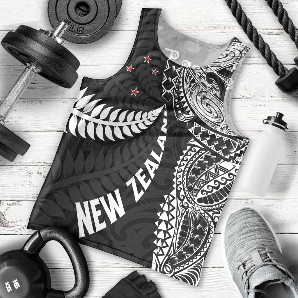 Aotearoa Volleyball Custom Men Tank Top Silver Ferns and Maori Tribal Black