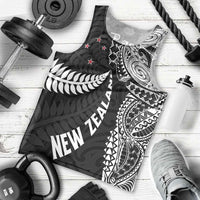 Aotearoa Volleyball Custom Men Tank Top Silver Ferns and Maori Tribal Black