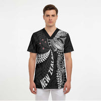 Aotearoa Volleyball Custom Scrub Top Silver Ferns and Maori Tribal Black LT03 - Polynesian Pride