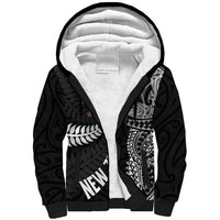Aotearoa Volleyball Custom Sherpa Hoodie Silver Ferns and Maori Tribal Black