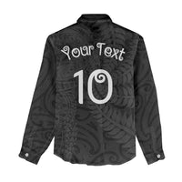 Aotearoa Volleyball Custom Women Casual Shirt Silver Ferns and Maori Tribal Black